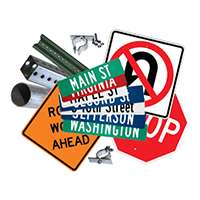 image of various US traffic signs stacked on top of one another
