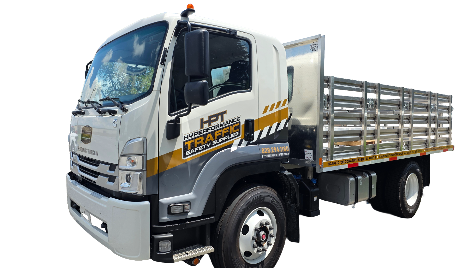 Photo of a Hyperformance Traffic branded vehicle - commercial truck with HPT logo on the site of the driver door
